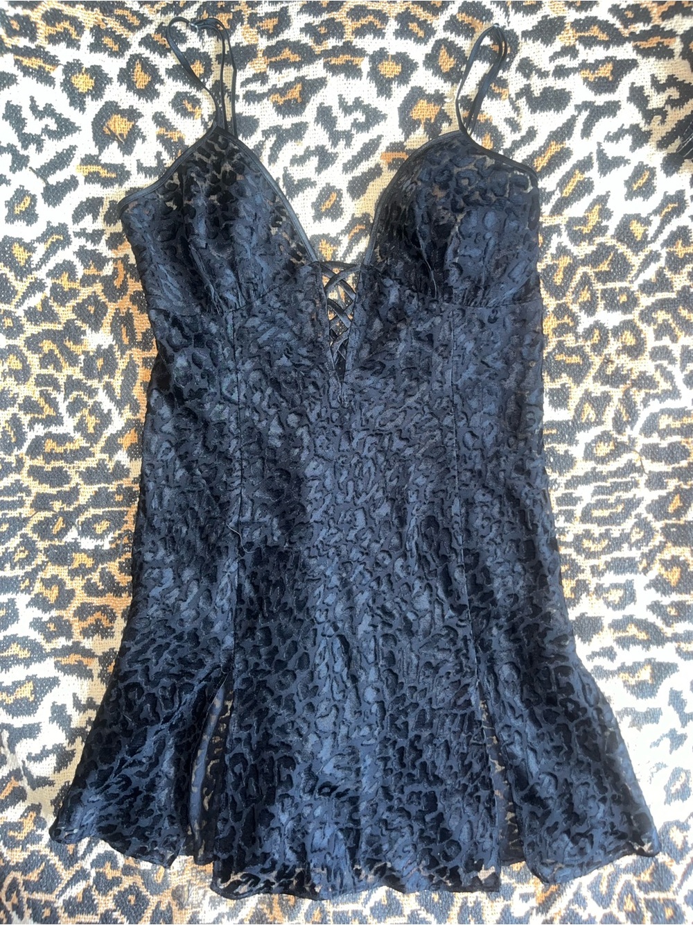 Vintage silk & satin leopard print mesh/velvet slip dress
